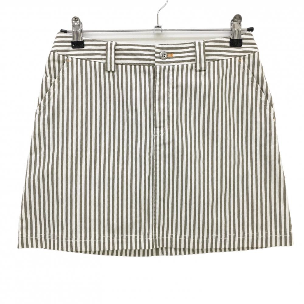 【超美品】アディダス スカート 白×ブラウン ストライプ バックロゴプリント レディース M/M ゴルフウェア adidas