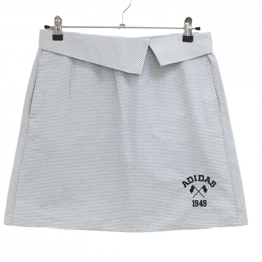 【超美品】アディダス スカート グレー×白 ボーダー サッカー生地 裾刺しゅう レディース L/G ゴルフウェア adidas