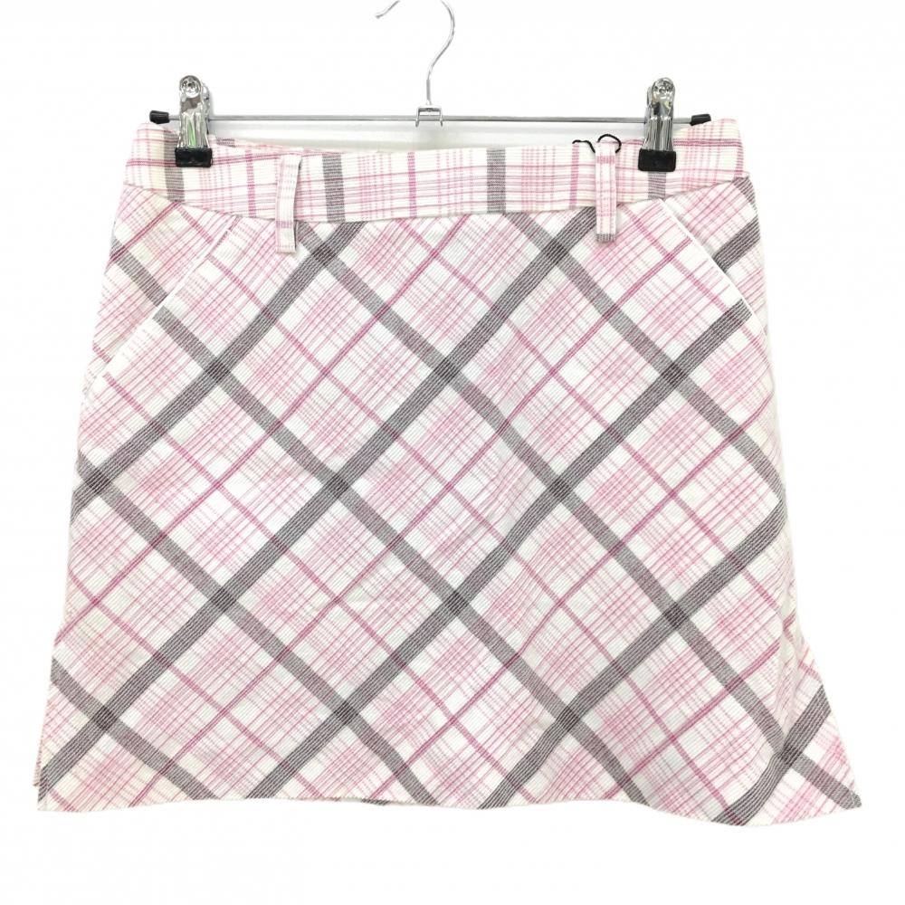 アディダス コーデュロイスカート 白×ピンク チェック 紙タグ付 レディース L ゴルフウェア adidas