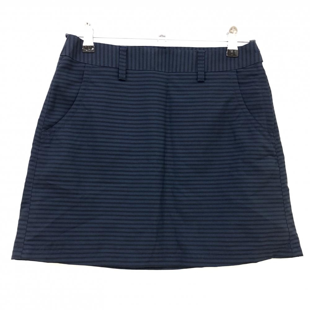 【超美品】アディダス スカート ネイビー×ダークネイビー ボーダー ロゴ刺しゅう  レディース S/P ゴルフウェア adidas