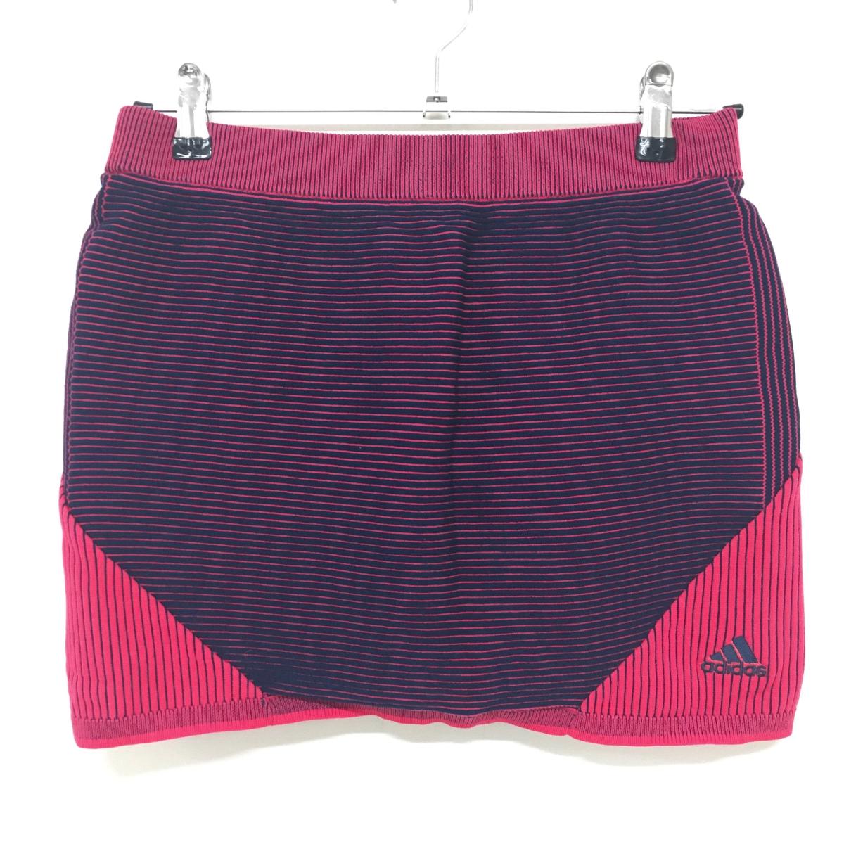 【新品】アディダス ニットスカート ピンク×ネイビー ボーダー インナーパンツ付 レディース L ゴルフウェア adidas