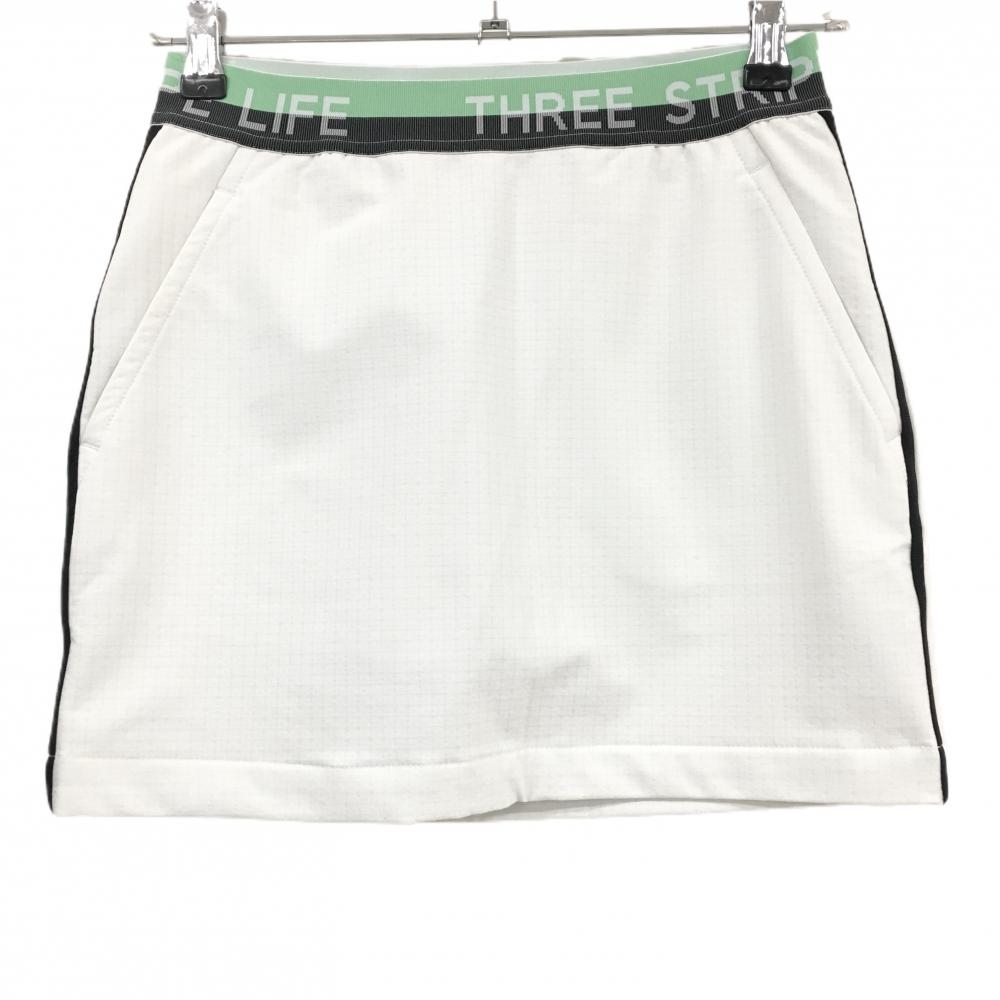 【超美品】アディダス スカート 白×グリーン 凹凸裏起毛 ウエストゴム 内側インナーパンツ レディース S ゴルフウェア adidas