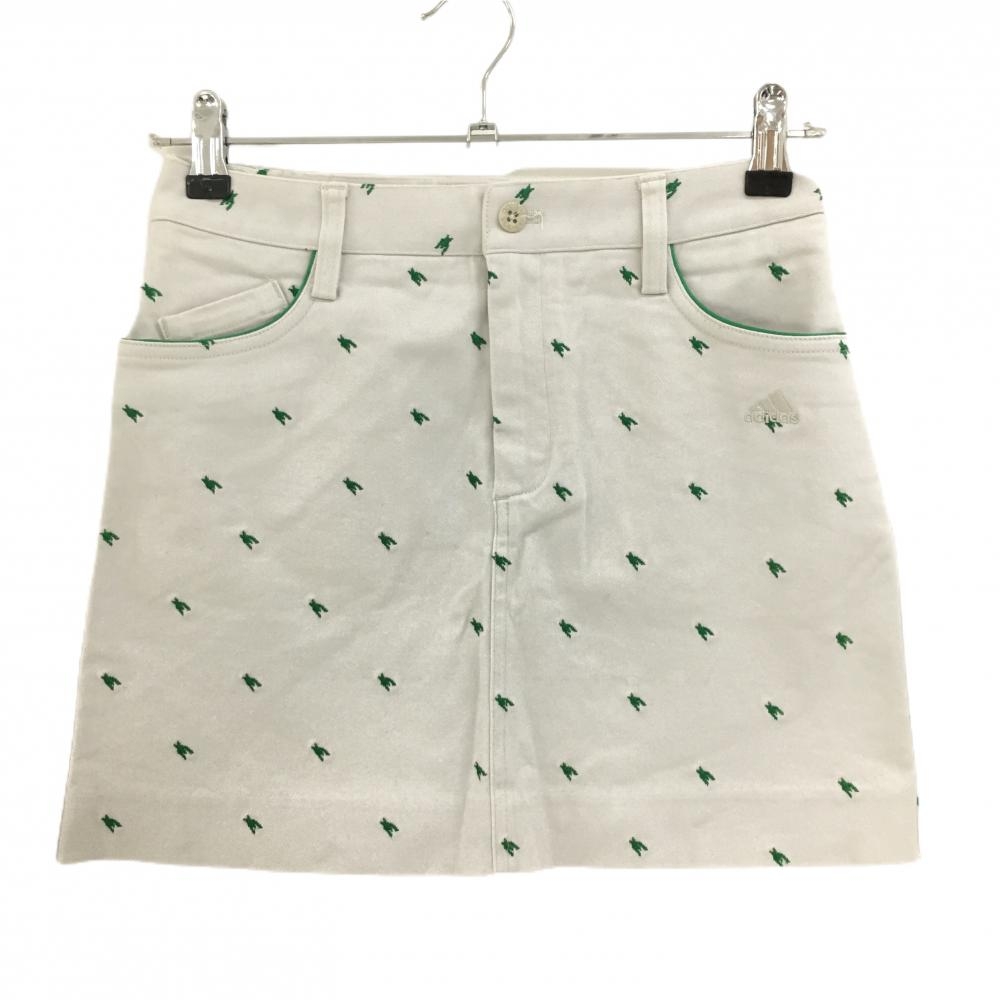 アディダス スカート 白×グリーン 総柄  レディース XS/XP ゴルフウェア adidas