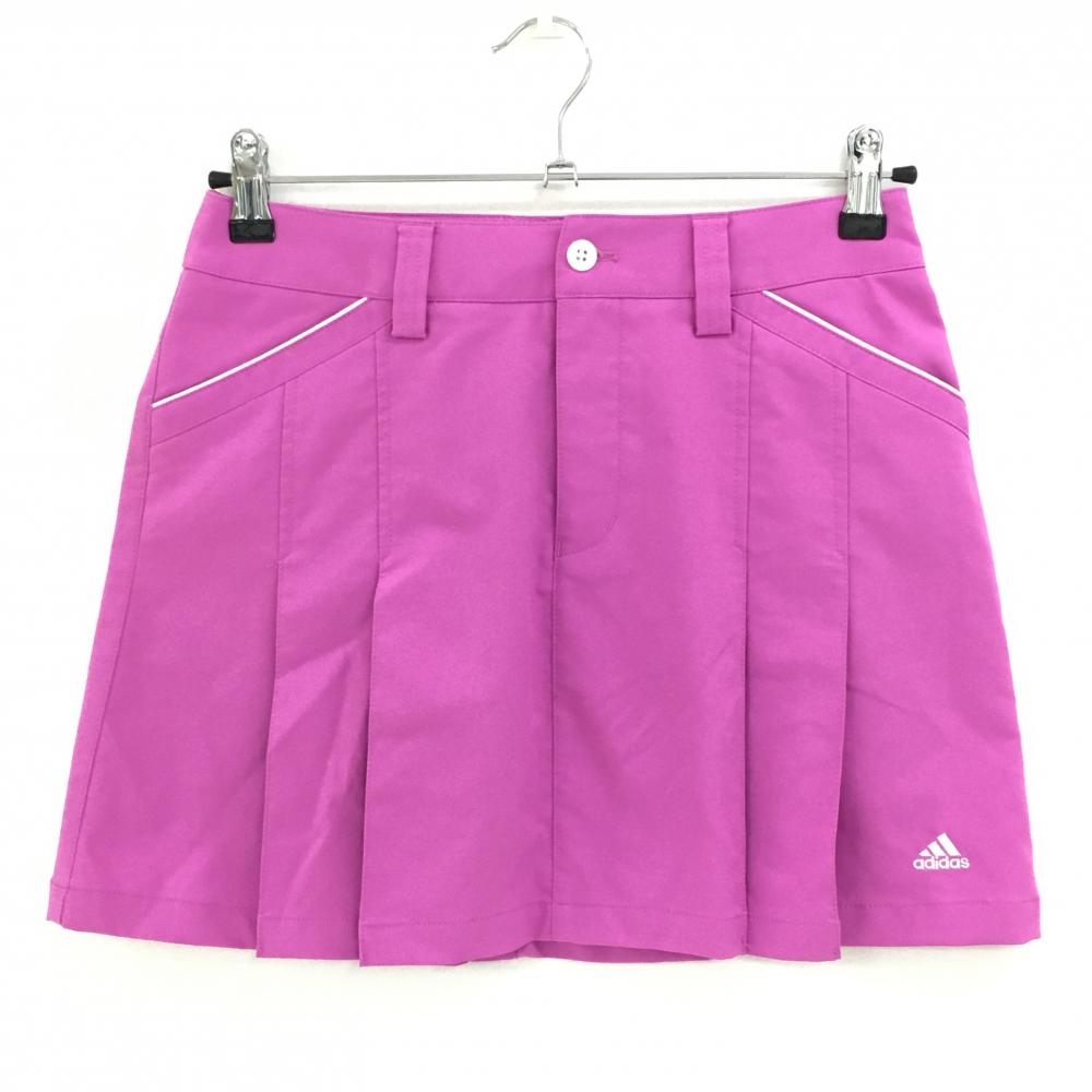 【美品】アディダス スカート パープルピンク 前面プリーツ 裾ロゴ レディース S/P ゴルフウェア adidas