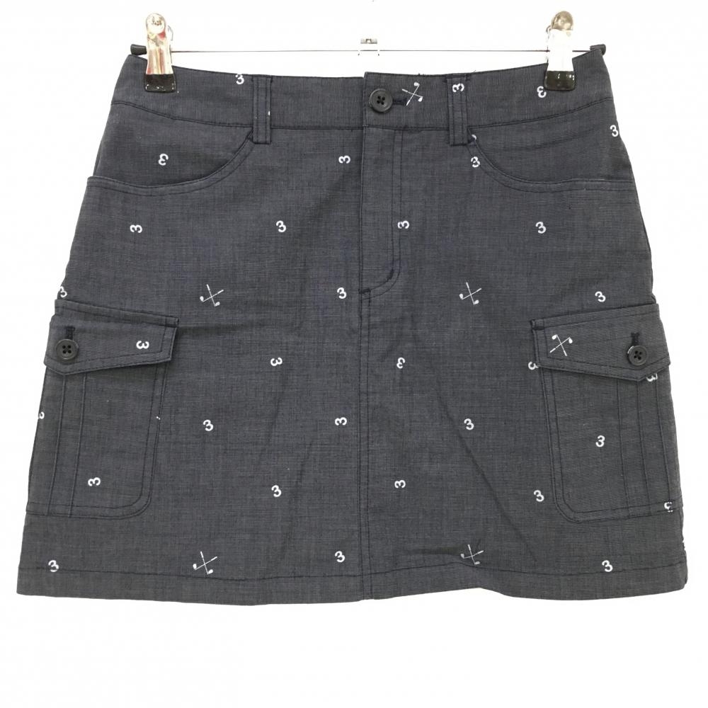 【美品】アディダス カーゴスカート グレー×ライトグレー 地模様 ナンバー総柄 レディース S/P ゴルフウェア adidas