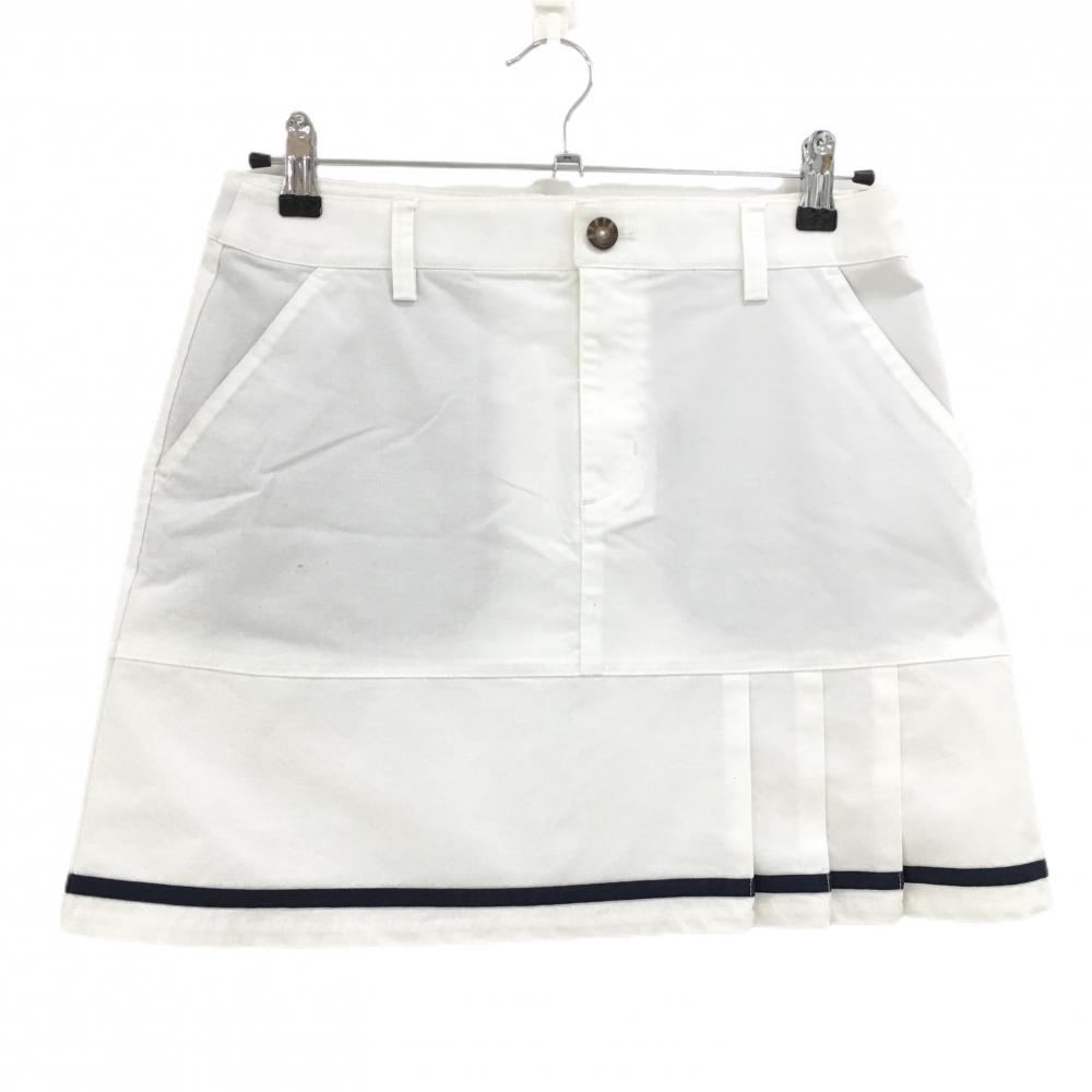 アディダス スカート 白×ネイビー 裾ライン 一部プリーツ  レディース L/G ゴルフウェア adidas