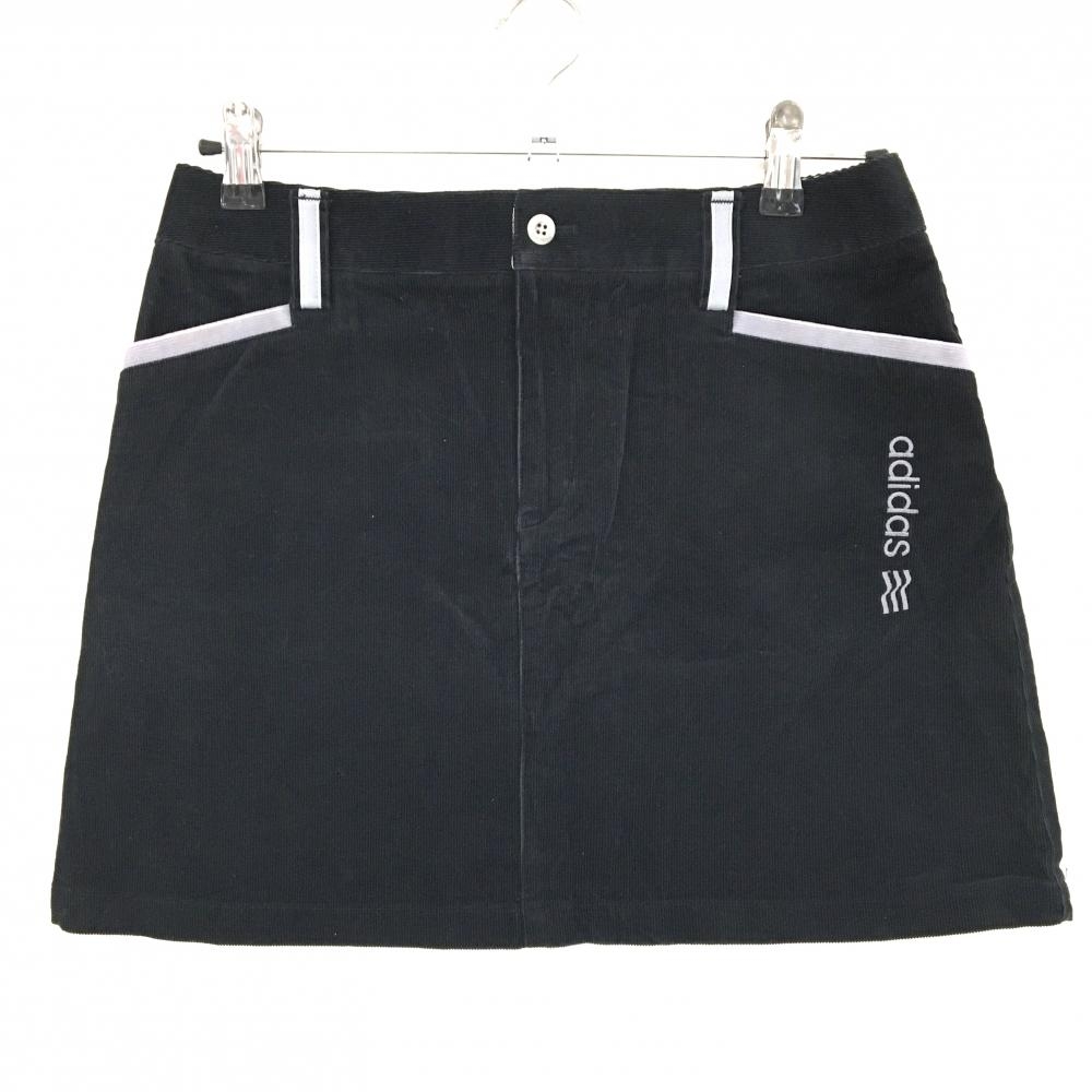 【美品】アディダス コーデュロイスカート 黒×ライトグレー ロゴ刺しゅう レディース L/G ゴルフウェア adidas