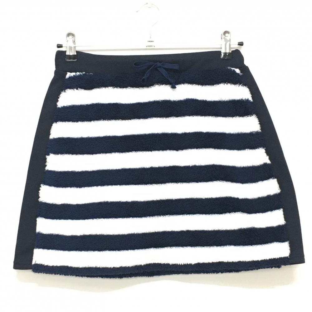 【美品】アディダス ボアスカート ネイビー×白 サイド異素材切替 ボアへたり レディース M/M ゴルフウェア adidas