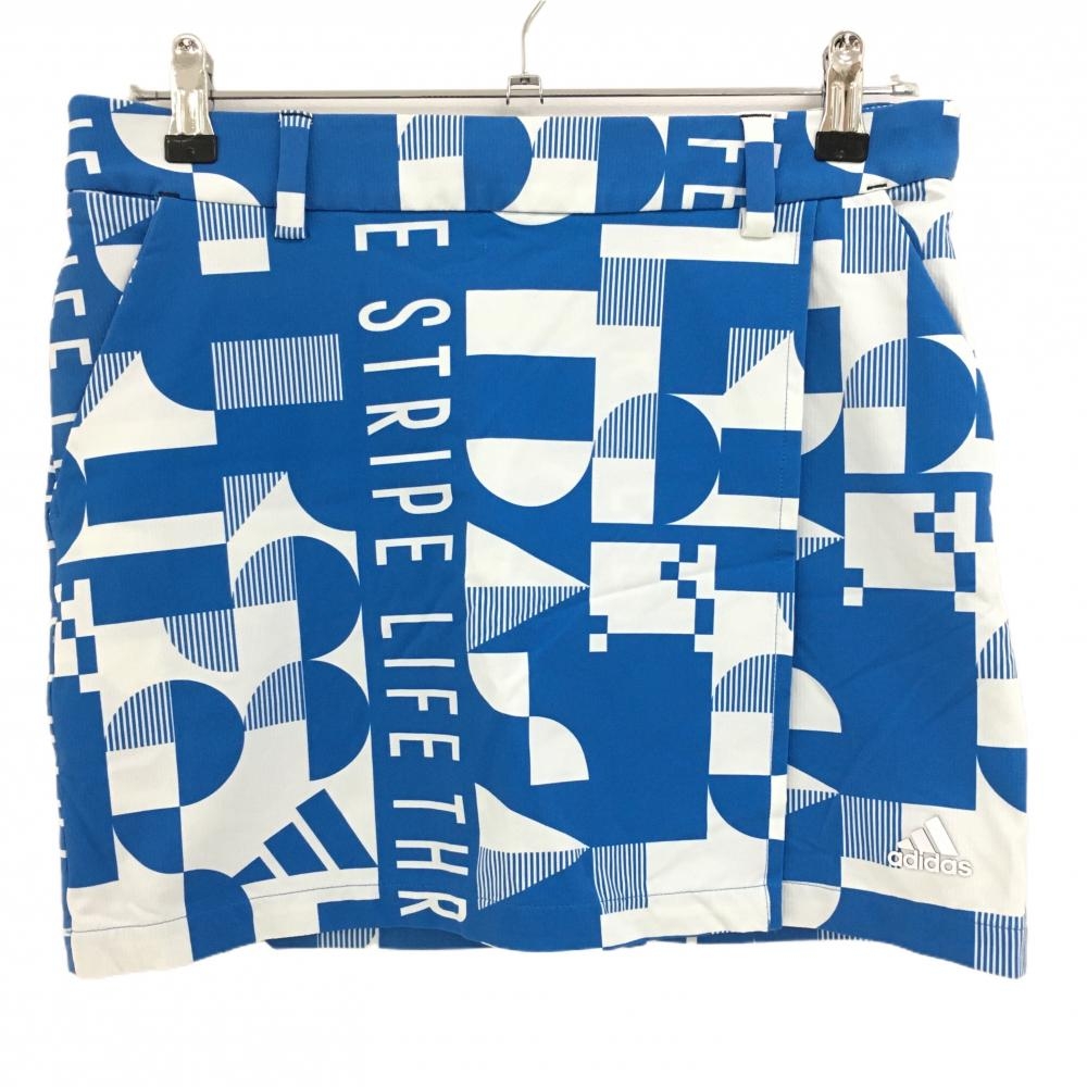 アディダス スカート ライトブルー×白 総柄 内側インナーパンツ ストレッチ レディース L ゴルフウェア adidas