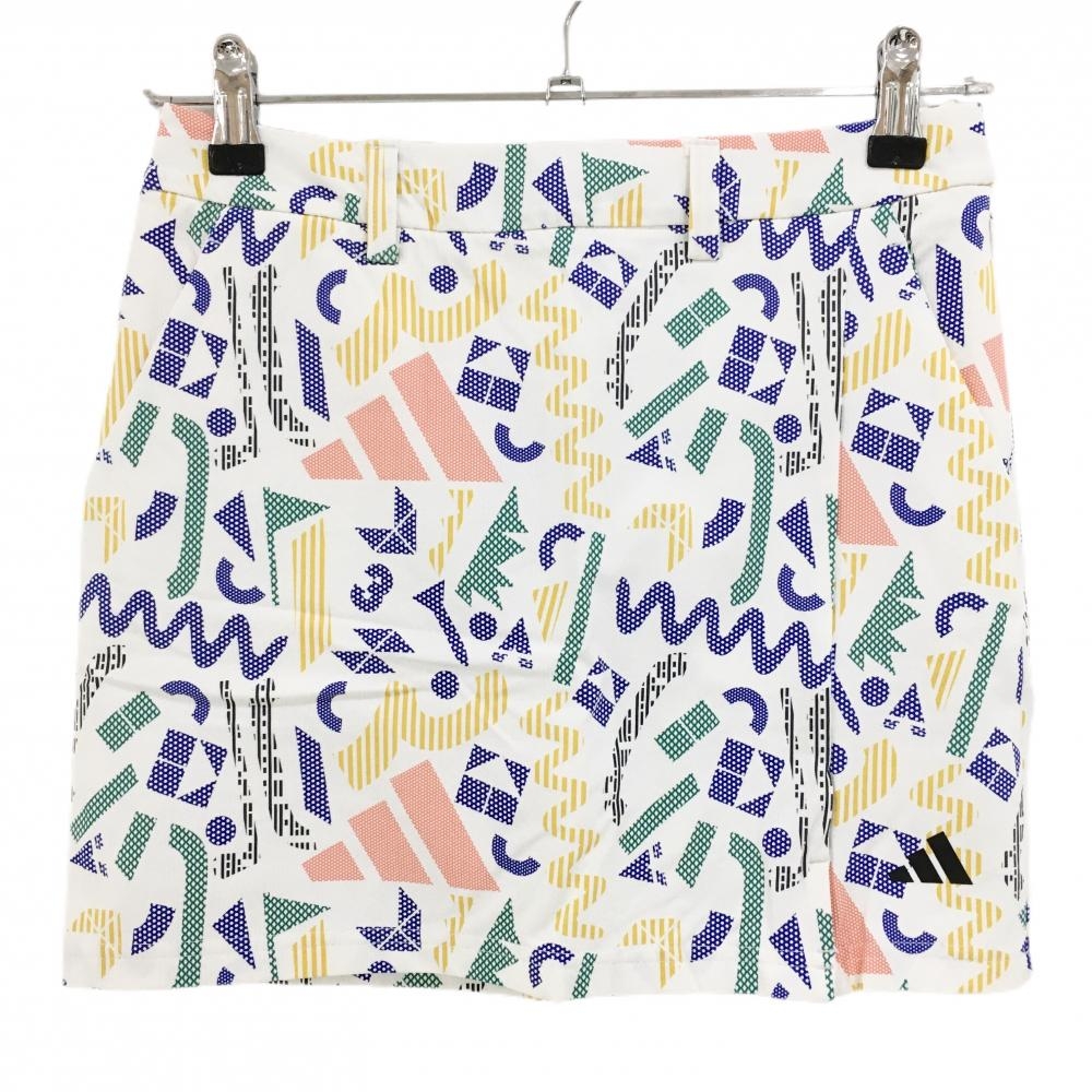 【新品】アディダス スカート 白×マルチカラー 総柄 ストレッチ 内側インナーパンツ レディース S ゴルフウェア 2024年モデル adidas