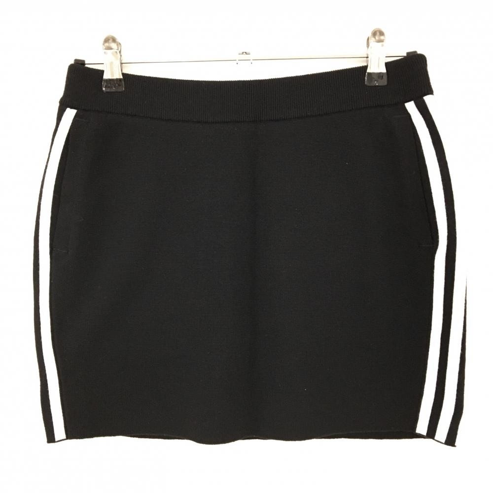 【美品】アディダス ニットスカート 黒×白 サイド3ライン バックロゴ 内側インナーパンツ レディース L ゴルフウェア adidas