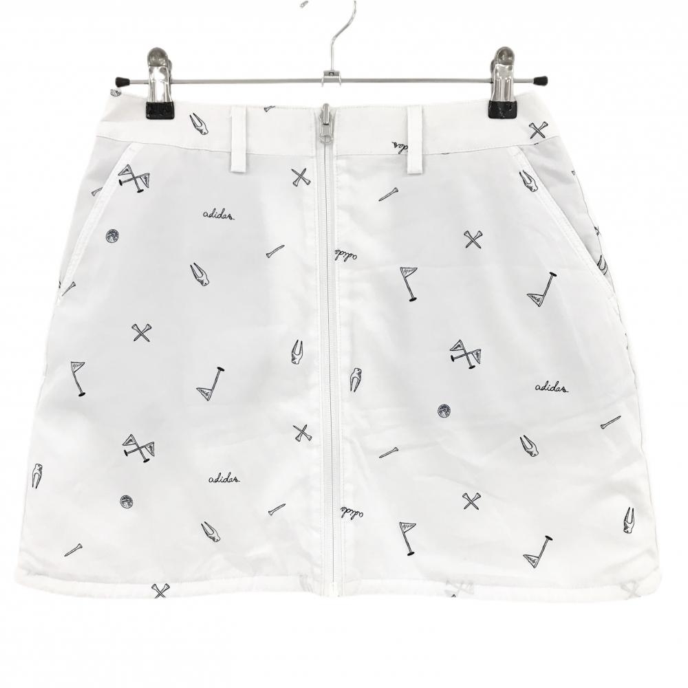 【美品】アディダス リバーシブルスカート 白×ネイビー 総柄 裏面ボア センタージップ レディース M/M ゴルフウェア adidas