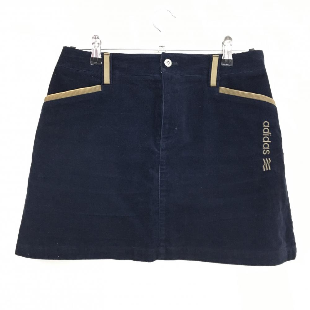 アディダス コーデュロイスカート ネイビー×ベージュ ロゴ刺しゅう レディース L/G ゴルフウェア adidas