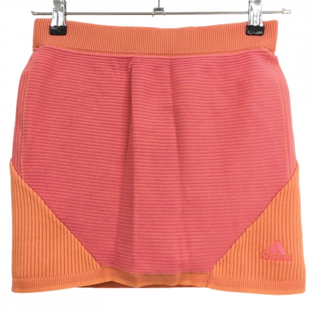 アディダス ニットスカート ピンク×オレンジ リブニット インナーパンツ付 レディース S ゴルフウェア adidas