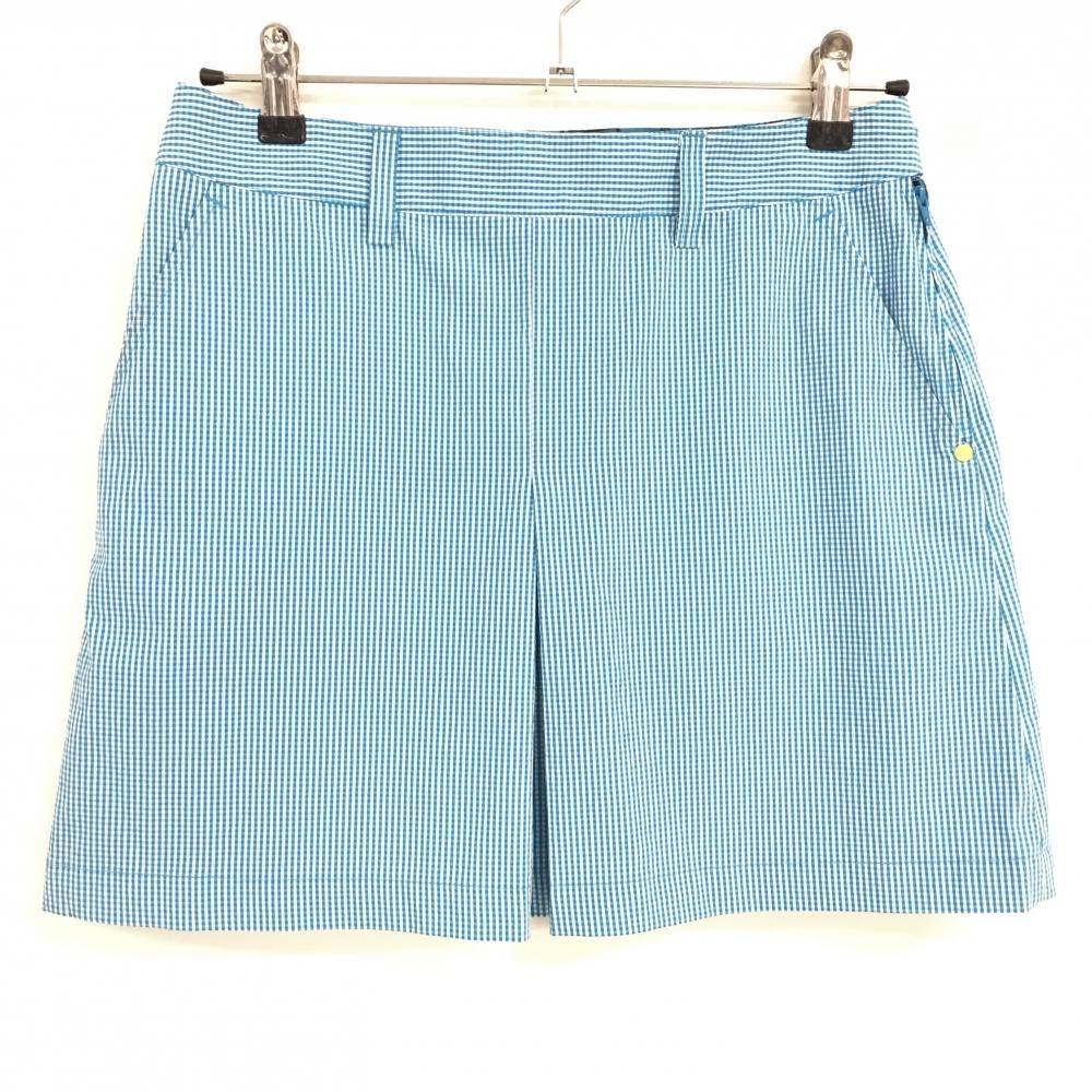 【美品】アディダス スカート ライトブルー×白 ギンガムチェック サッカー生地 レディース M/M ゴルフウェア adidas