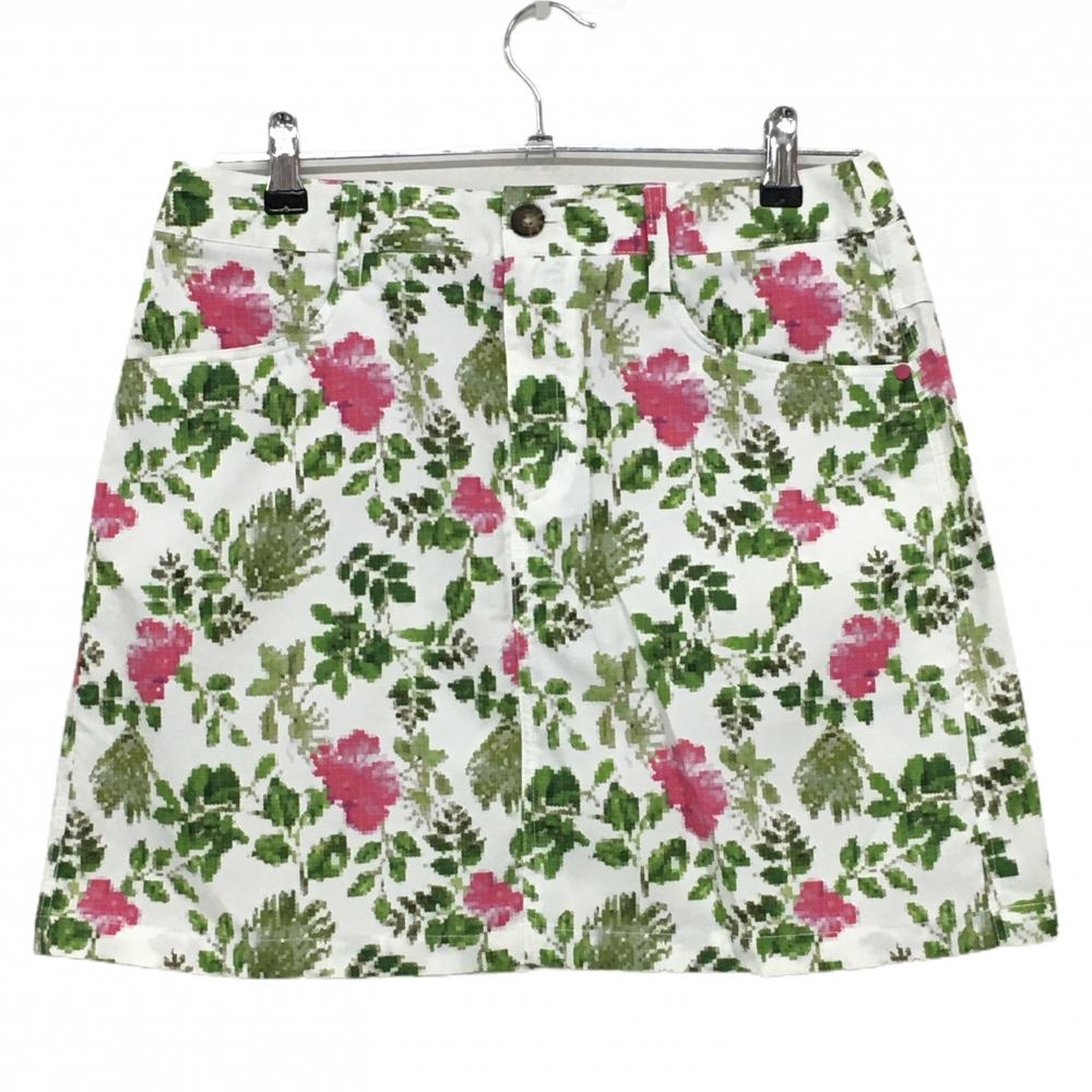 【超美品】アディダス スカート 白×ピンク 花柄  レディース L/G ゴルフウェア adidas