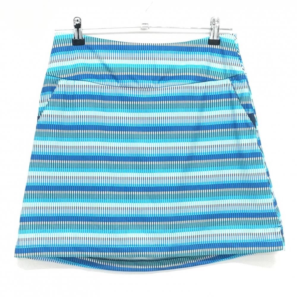 【超美品】アディダス スカート ブルー×白 総柄 内側インナーパンツ ストレッチ レディース L ゴルフウェア adidas