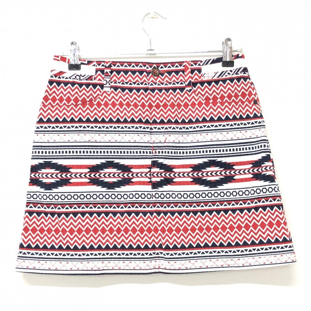 【超美品】アディダス スカート レッド×ネイビー 総柄 織生地 レディース M/M ゴルフウェア adidas