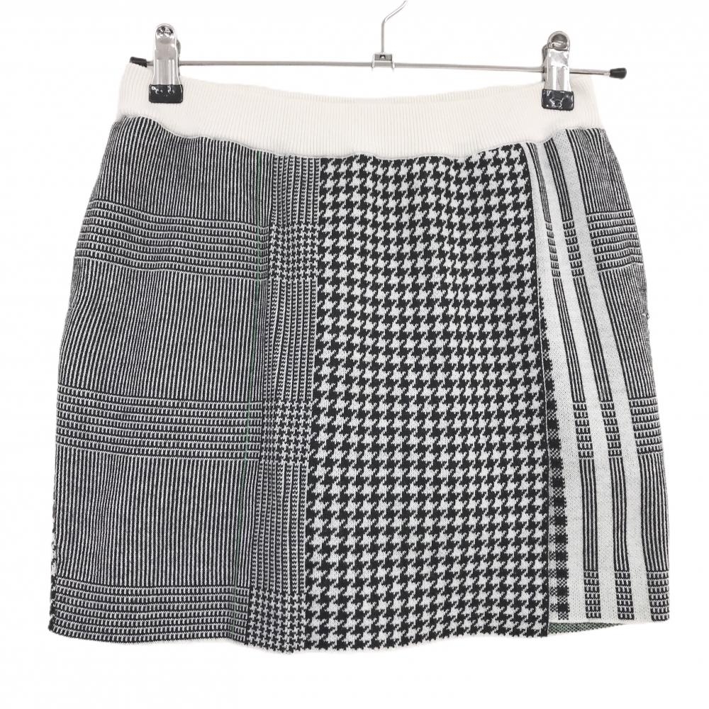 【美品】アディダス ニットスカート 白×黒 千鳥格子 グレンチェック ウール混 ウエストゴム  レディース S ゴルフウェア adidas