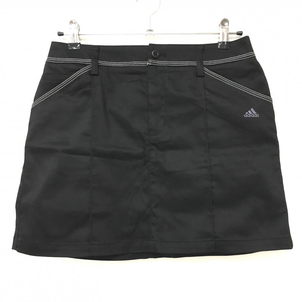【美品】アディダス スカート 黒 白ステッチ 無地 ストレッチ  レディース L/G ゴルフウェア adidas