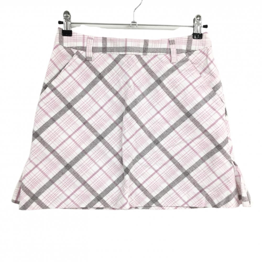 【美品】アディダス コーデュロイスカート 白×ピンク チェック  レディース M/M ゴルフウェア adidas
