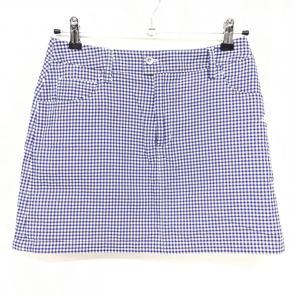 【美品】アディダス リバーシブルスカート ネイビー×白 チェック 裏白 レディース M/M ゴルフウェア adidas