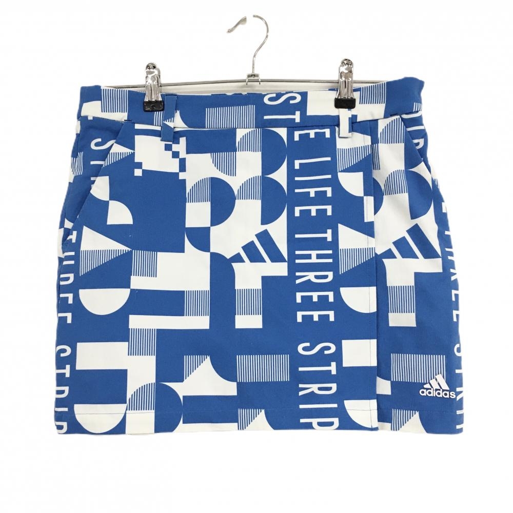 アディダス スカート ブルー×白 総柄 内側インナーパンツ  レディース L ゴルフウェア adidas