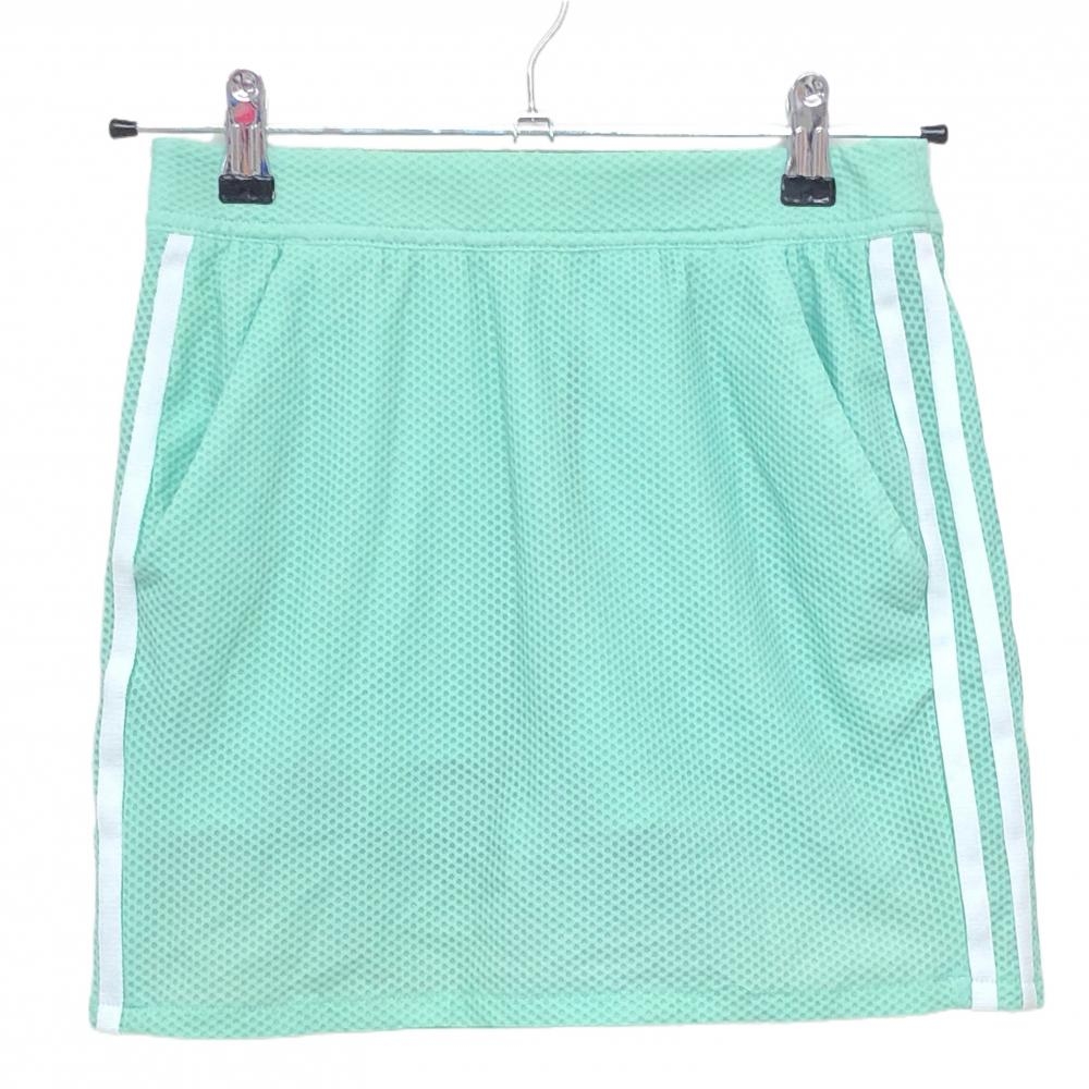 【超美品】アディダス ストレッチスカート ライトグリーン 織生地 3ライン白 内側インナーパンツ レディース S ゴルフウェア adidas
