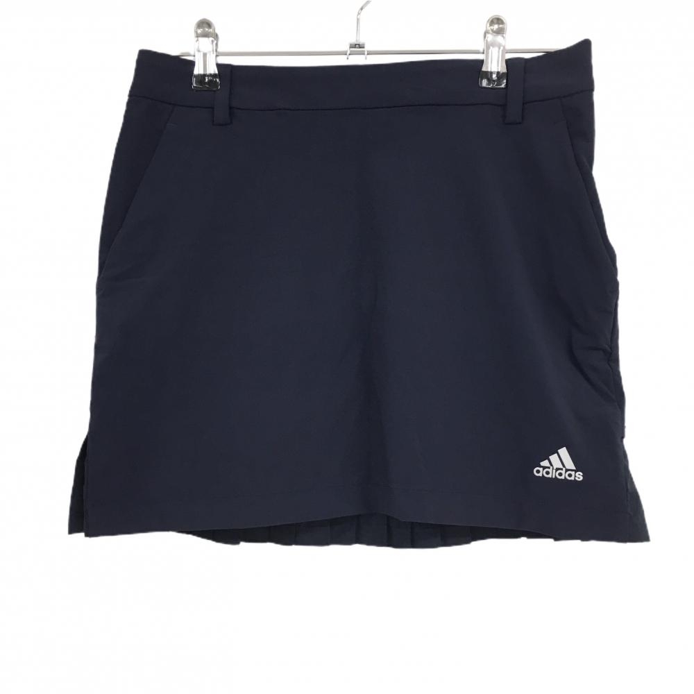 【美品】アディダス ストレッチスカート ネイビー×ライトグレー 後ろ裾プリーツ レディース J/S ゴルフウェア adidas