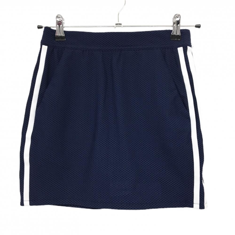 【美品】アディダス スカート ネイビー×白 メッシュ調 3ライン ストレッチ レディース  ゴルフウェア adidas