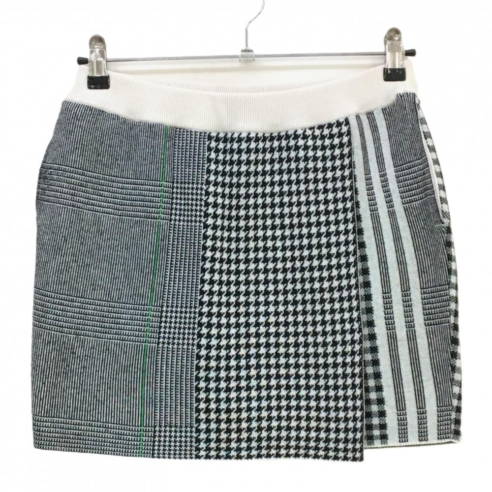 アディダス ニットスカート 白×黒 チェック 千鳥格子 レディース J/M ゴルフウェア adidas