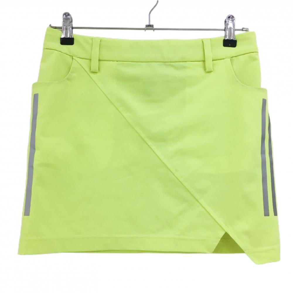 アディダス ストレッチスカート イエロー 地模様 サイドシルバー3ライン インナーパンツ付  レディース S ゴルフウェア adidas