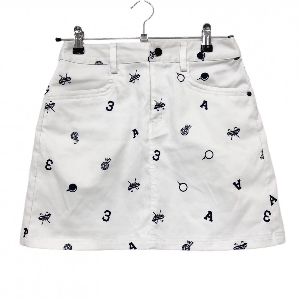 アディダス スカート 白×ネイビー 総柄 後ろボックスプリーツ レディース S/P ゴルフウェア adidas