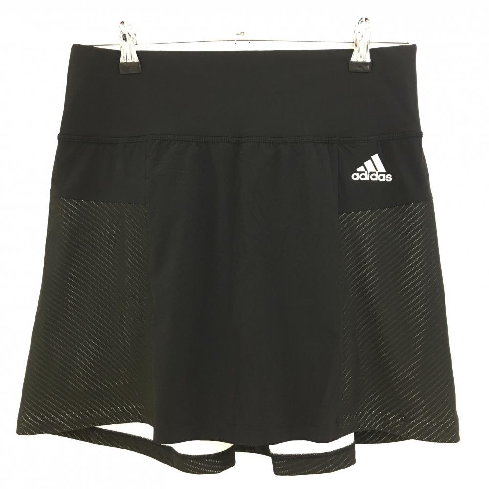【超美品】アディダス スカート 黒 背面メッシュ生地 内側インナーパンツ ウエストゴム レディース L ゴルフウェア adidas