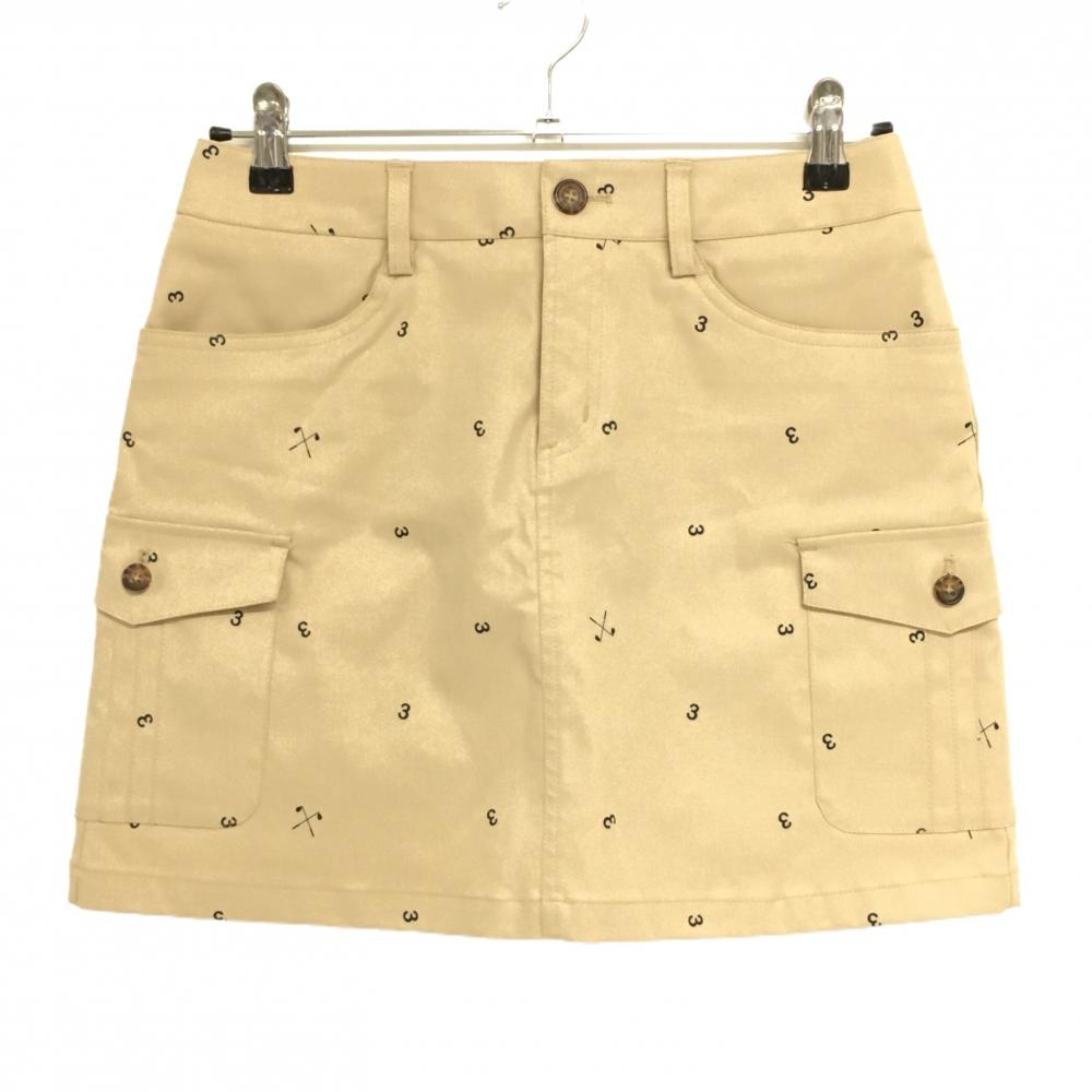 【美品】アディダス カーゴスカート ベージュ×黒 総柄 ストレッチ レディース S/P ゴルフウェア adidas