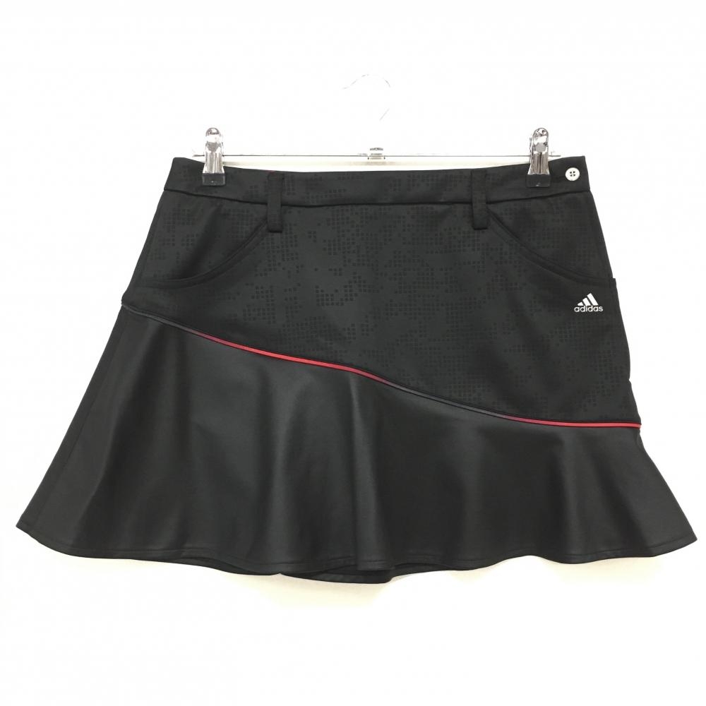 【超美品】アディダス スカート 黒 上方総柄地模様 ストレッチ レディース L ゴルフウェア adidas