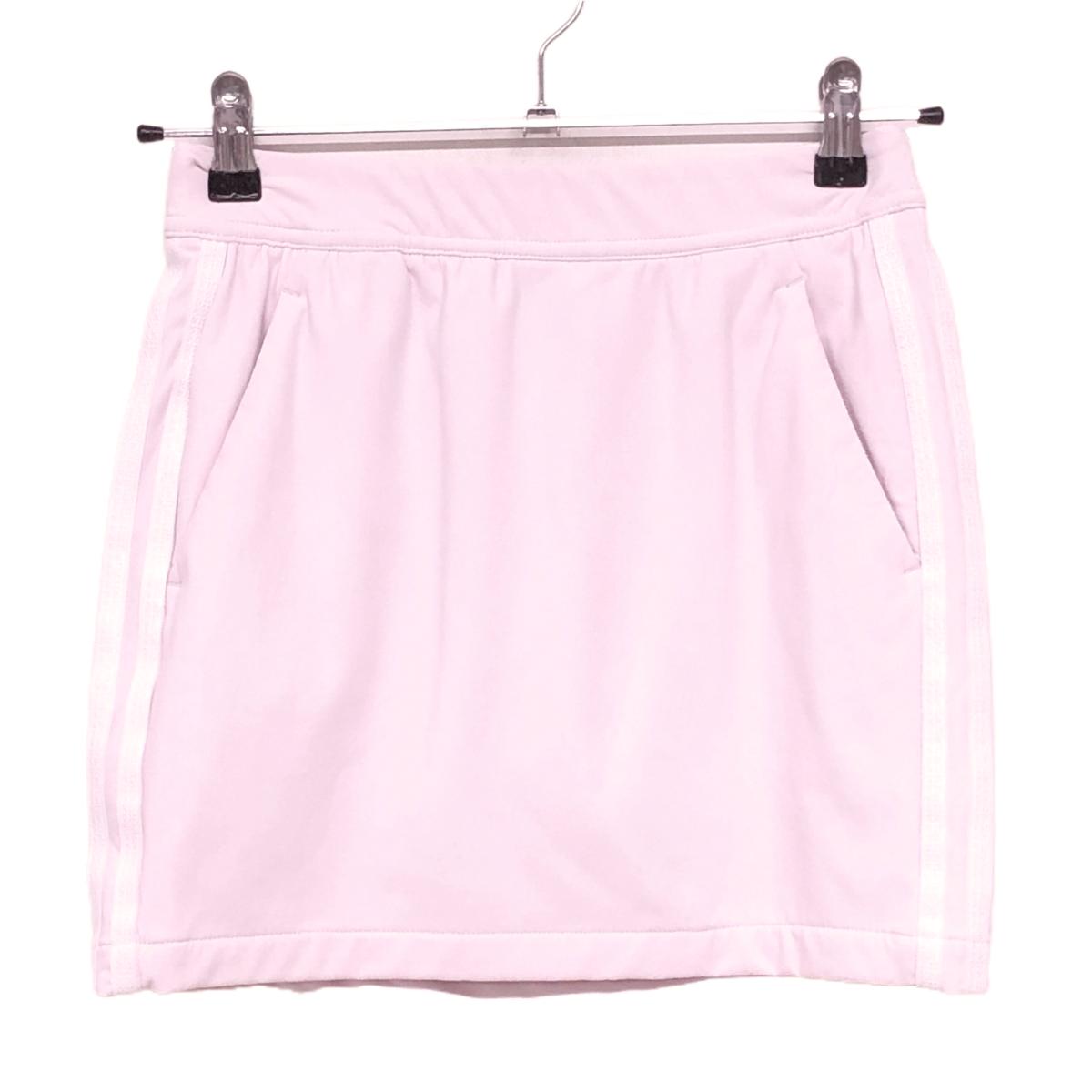【超美品】アディダス ストレッチスカート ライトピンク ウエストゴム サイド3ライン レディース S ゴルフウェア adidas
