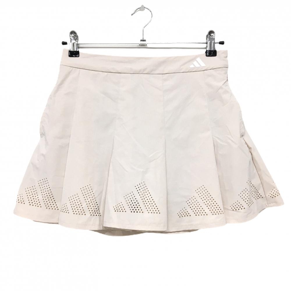 【超美品】アディダス スカート ライトピンクベージュ ロゴパンチング穴  レディース S ゴルフウェア 2023年モデル adidas