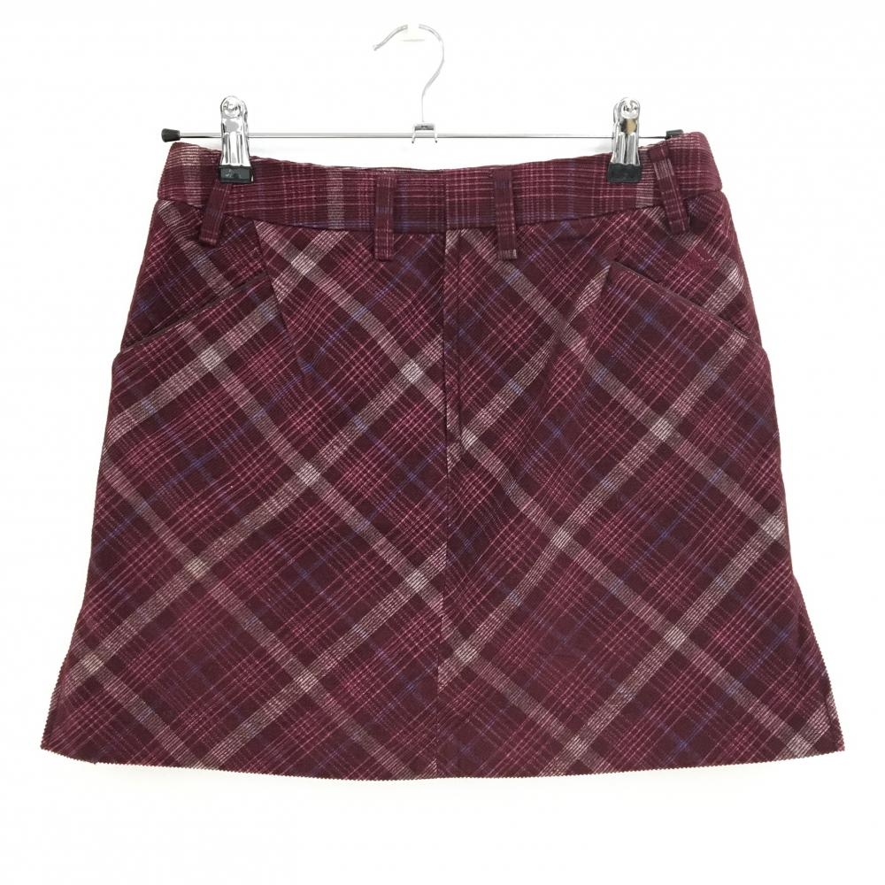 【超美品】アディダス スカート ボルドー×白×ピンク チェック コーデュロイ調 レディース L/G ゴルフウェア adidas