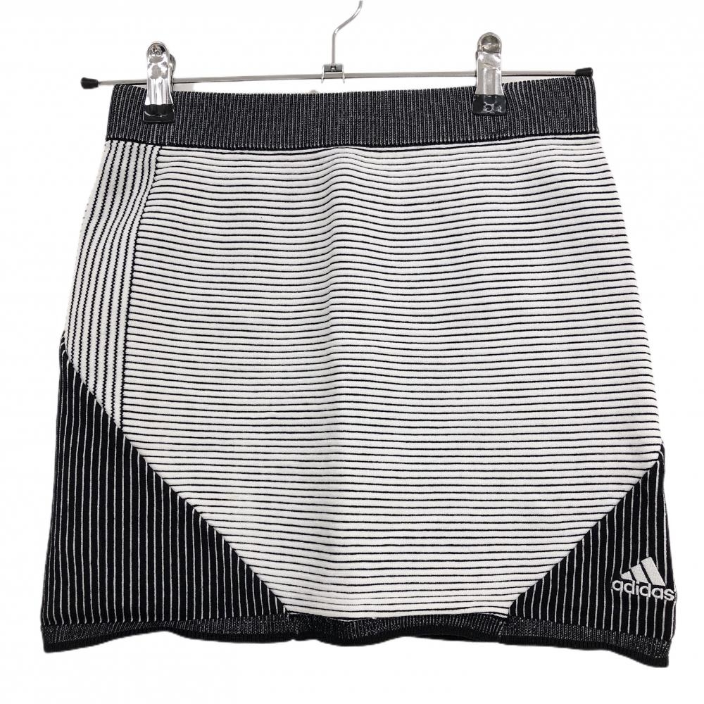 アディダス ニットスカート 白×黒 ボーダー柄 ストライプ柄 ウエストゴム レディース J/S ゴルフウェア adidas