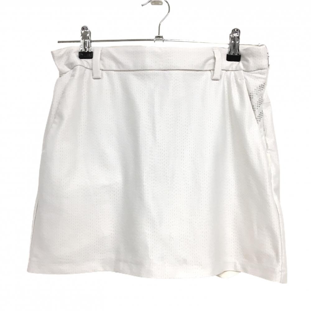 【超美品】アディダス スカート 白 メッシュ風 ポケット口3ライン インナーパンツ付 レディース L ゴルフウェア adidas
