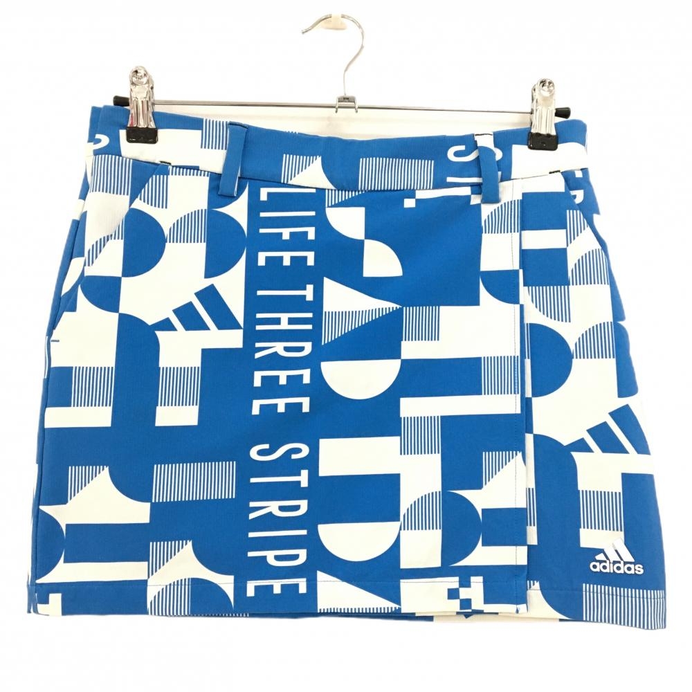 アディダス スカート ライトブルー×白 総柄 内側インナーパンツ レディース M ゴルフウェア adidas