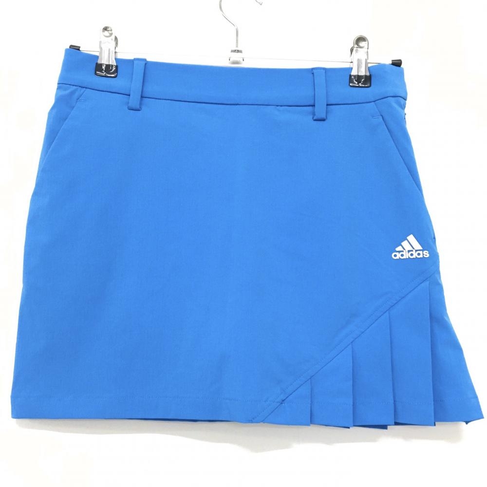 【超美品】アディダス スカート ライトブルー×白 内側インナーパンツ サイド一部プリーツ ストレッチ レディース S ゴルフウェア adidas