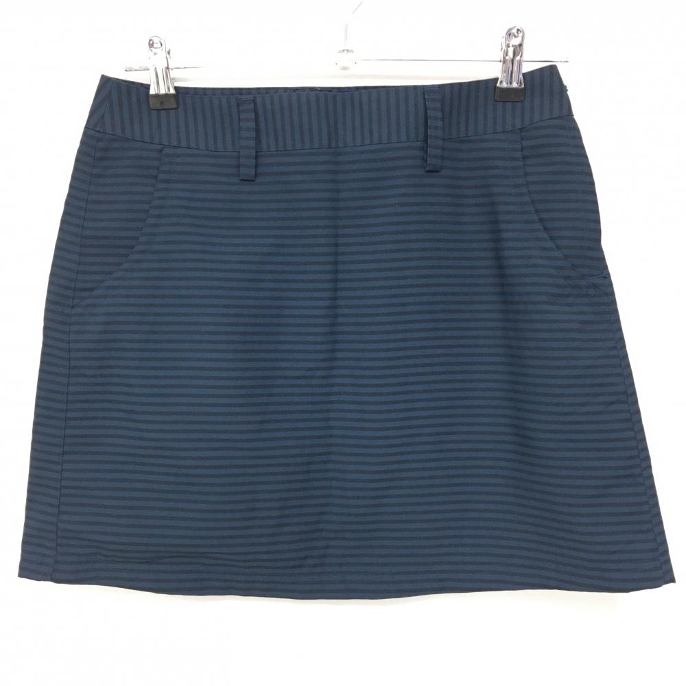 【超美品】アディダス スカート ネイビー×黒 ボーダー柄 バックロゴ インナーパンツ付き レディース M/M ゴルフウェア adidas