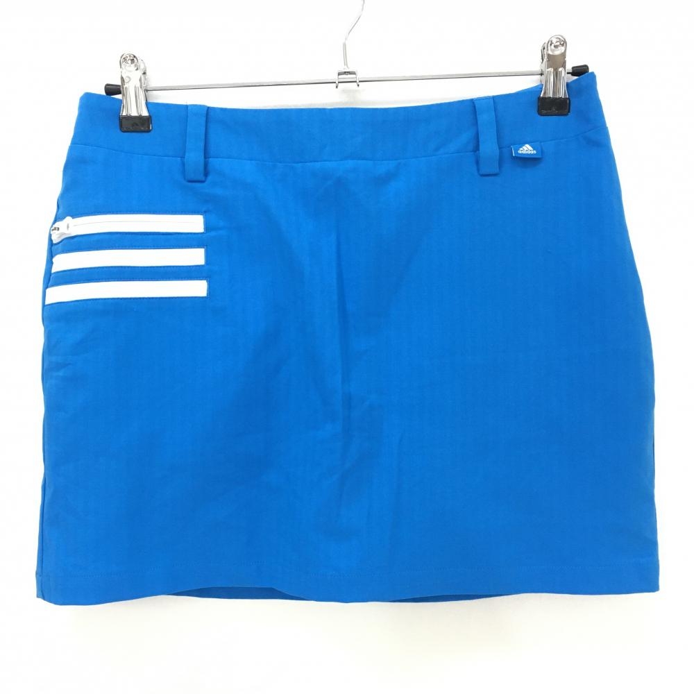 【美品】アディダス スカート ブルー系 ストライプ地模様 内側インナーパンツ ポケット部分3ライン レディース M ゴルフウェア adidas