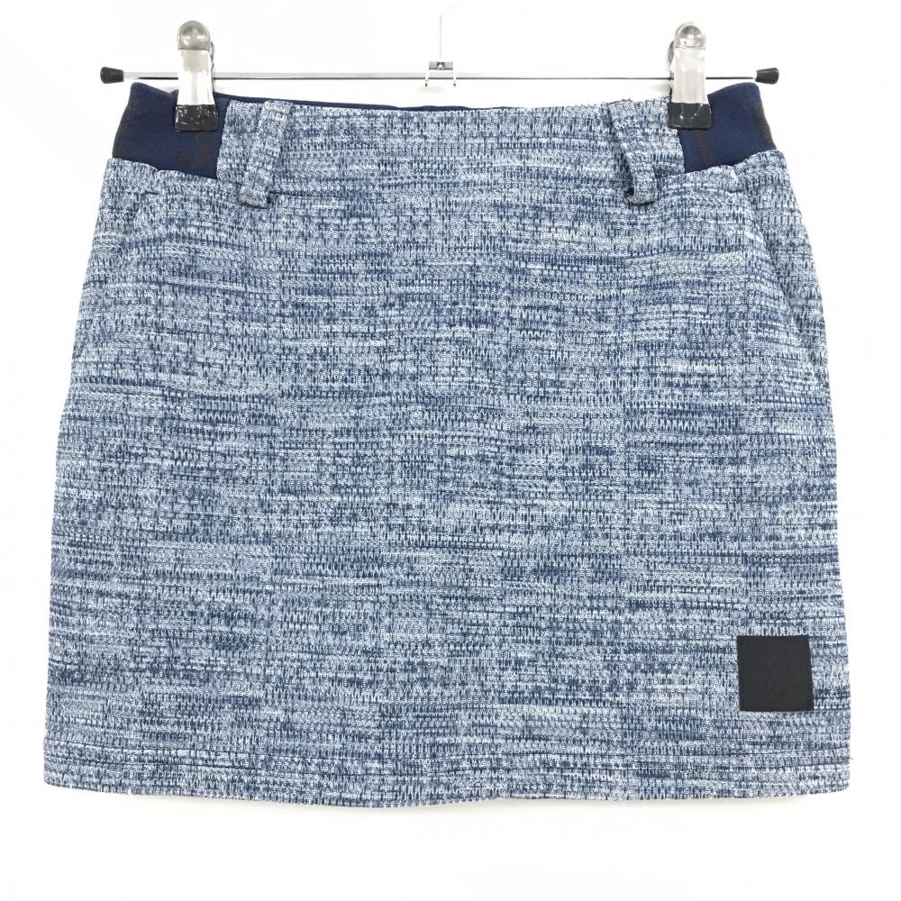 【美品】アディダス スカート 杢ネイビー×ネイビー ウエスト後ろロゴゴム ストレッチ レディース S ゴルフウェア adidas