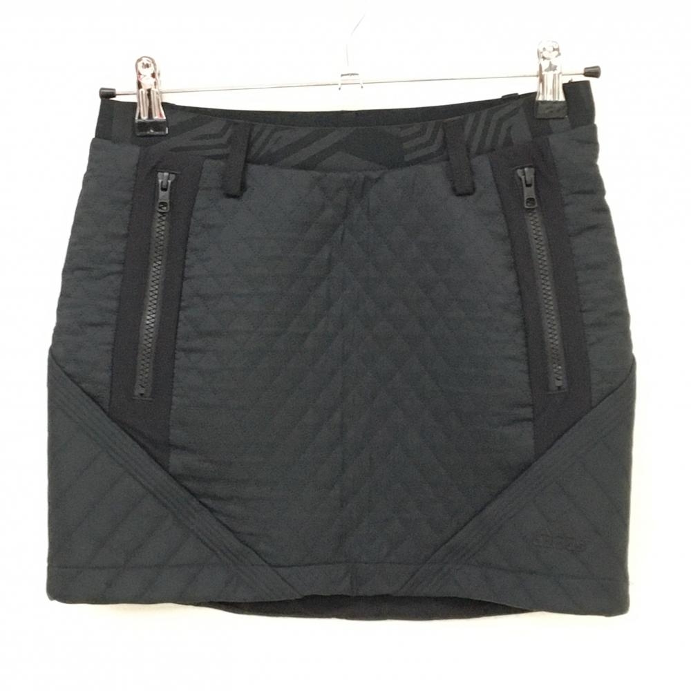 【超美品】アディダス スカート 黒 キルティング風 裾ロゴ ウエストゴム レディース S ゴルフウェア adidas
