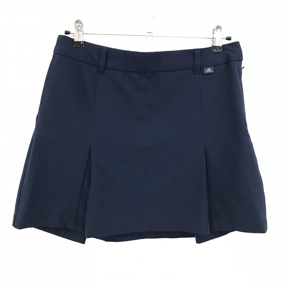 【美品】アディダス スカート ネイビー ストライプ織生地 ボックスプリーツ ADICROSS レディース L ゴルフウェア adidas