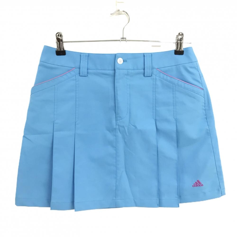 アディダス プリーツスカート ライトブルー×ピンク 裾ロゴ  レディース L/G ゴルフウェア adidas