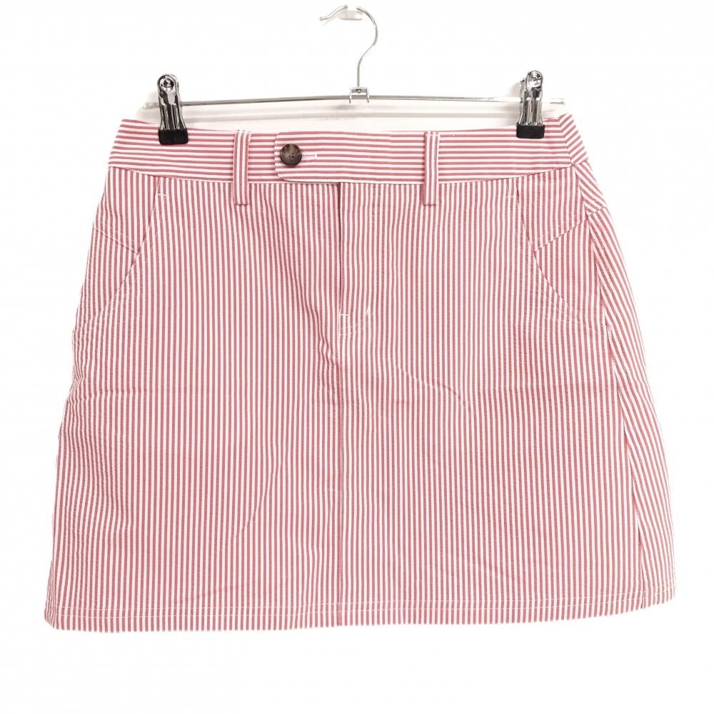 【超美品】アディダス スカート レッド×白 ストライプ サッカー生地 ロゴ刺しゅう レディース L/G ゴルフウェア adidas